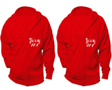 Load image into Gallery viewer, She&#39;s My Number 1 and He&#39;s My Number 1 zipper hoodies, Matching couple hoodies, Red zip up hoodie for man, Red zip up hoodie womens
