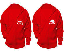 Cargar imagen en el visor de la galería, King and Queen zipper hoodies, Matching couple hoodies, Red zip up hoodie for man, Red zip up hoodie womens
