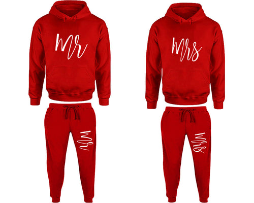 Mr and Mrs matching top and bottom set, Red pullover hoodie and sweatpants sets for mens, pullover hoodie and jogger set womens. Matching couple joggers.