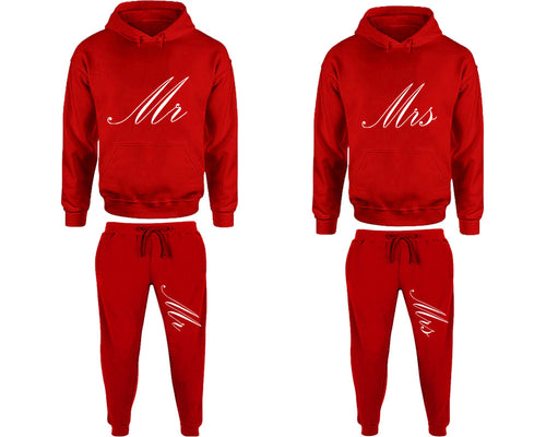 Mr and Mrs matching top and bottom set, Red pullover hoodie and sweatpants sets for mens, pullover hoodie and jogger set womens. Matching couple joggers.