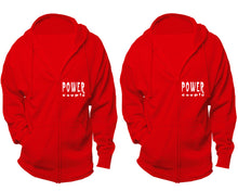 Cargar imagen en el visor de la galería, Power Couple zipper hoodies, Matching couple hoodies, Red zip up hoodie for man, Red zip up hoodie womens
