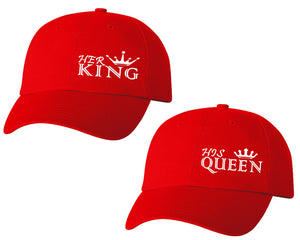 Her King and His Queen matching caps for couples, Red baseball caps.
