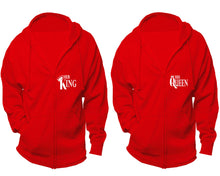 將圖片載入圖庫檢視器 Her King and His Queen zipper hoodies, Matching couple hoodies, Red zip up hoodie for man, Red zip up hoodie womens
