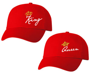 King and Queen matching caps for couples, Red baseball caps.