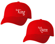Load image into Gallery viewer, Her King and His Queen matching caps for couples, Red baseball caps.
