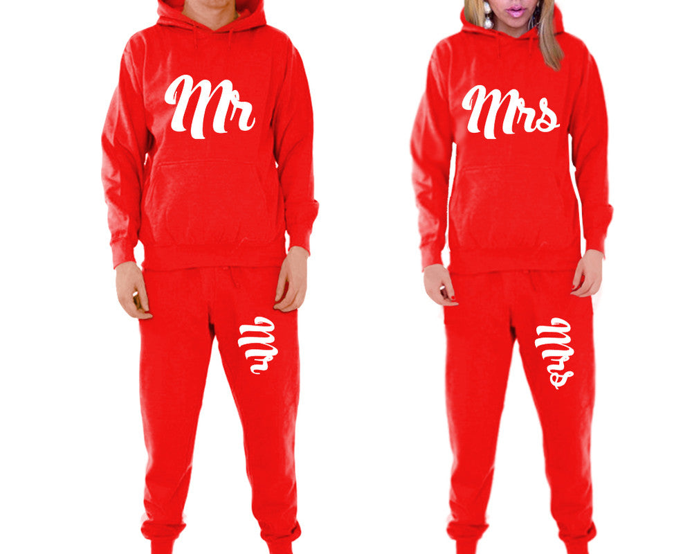 Mr and Mrs matching top and bottom set, Red pullover hoodie and sweatpants sets for mens, pullover hoodie and jogger set womens. Matching couple joggers.