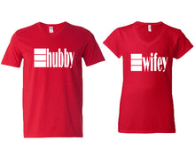 將圖片載入圖庫檢視器 Hubby and Wifey matching couple v-neck shirts.Couple shirts, Red v neck t shirts for men, v neck t shirts women. Couple matching shirts.
