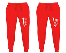 將圖片載入圖庫檢視器 Hubby and Wifey matching jogger pants, Red sweatpants for mens, jogger set womens. Matching couple joggers.
