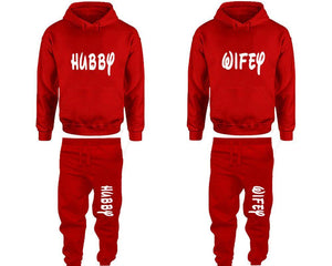 Hubby and Wifey matching top and bottom set, Red pullover hoodie and sweatpants sets for mens, pullover hoodie and jogger set womens. Matching couple joggers.