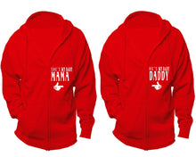 Load image into Gallery viewer, She&#39;s My Baby Mama and He&#39;s My Baby Daddy zipper hoodies, Matching couple hoodies, Red zip up hoodie for man, Red zip up hoodie womens
