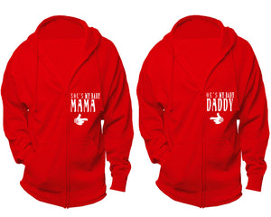 She's My Baby Mama and He's My Baby Daddy zipper hoodies, Matching couple hoodies, Red zip up hoodie for man, Red zip up hoodie womens