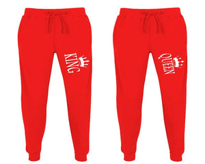 King and Queen matching jogger pants, Red sweatpants for mens, jogger set womens. Matching couple joggers.
