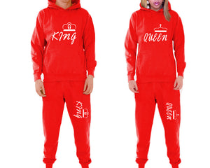 King and Queen matching top and bottom set, Red pullover hoodie and sweatpants sets for mens, pullover hoodie and jogger set womens. Matching couple joggers.