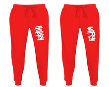 Cargar imagen en el visor de la galería, Hubby and Wifey matching jogger pants, Red sweatpants for mens, jogger set womens. Matching couple joggers.
