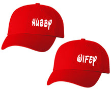 Cargar imagen en el visor de la galería, Hubby and Wifey matching caps for couples, Red baseball caps.
