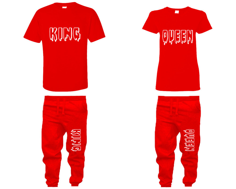King and Queen shirts and jogger pants, matching top and bottom set, Red t shirts, men joggers, shirt and jogger pants women. Matching couple joggers