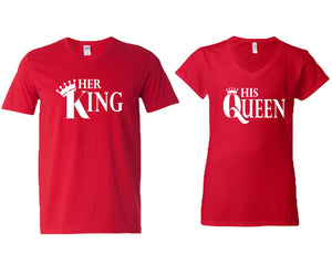 Her King and His Queen matching couple v-neck shirts.Couple shirts, Red v neck t shirts for men, v neck t shirts women. Couple matching shirts.