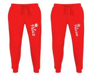 Prince and Princess matching jogger pants, Red sweatpants for mens, jogger set womens. Matching couple joggers.