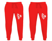 Görseli Galeri görüntüleyiciye yükleyin, King and Queen matching jogger pants, Red sweatpants for mens, jogger set womens. Matching couple joggers.

