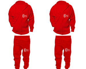I Put a Ring On It and He Put a Ring On It zipper hoodies, Matching couple hoodies, Red zip up hoodie for man, Red zip up hoodie womens, Red jogger pants for man and woman.