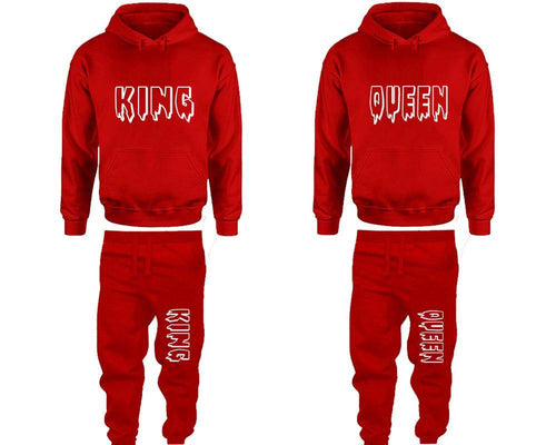 King and Queen matching top and bottom set, Red pullover hoodie and sweatpants sets for mens, pullover hoodie and jogger set womens. Matching couple joggers.