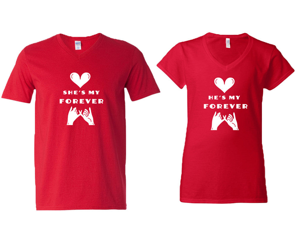 She's My Forever and He's My Forever matching couple v-neck shirts.Couple shirts, Red v neck t shirts for men, v neck t shirts women. Couple matching shirts.