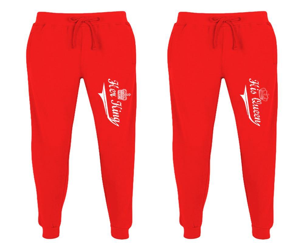 Her King and His Queen matching jogger pants, Red sweatpants for mens, jogger set womens. Matching couple joggers.
