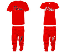 將圖片載入圖庫檢視器 Soul Mate shirts, matching top and bottom set, Red t shirts, men joggers, shirt and jogger pants women. Matching couple joggers
