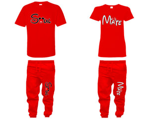 Soul Mate shirts, matching top and bottom set, Red t shirts, men joggers, shirt and jogger pants women. Matching couple joggers