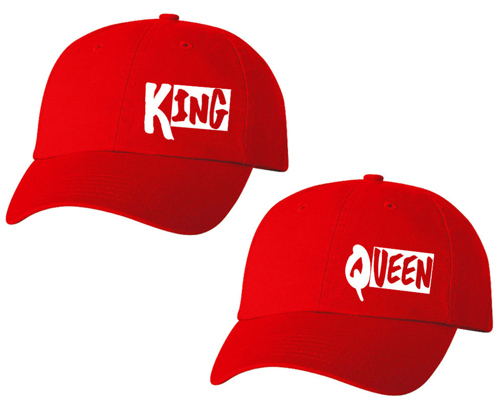 King and Queen matching caps for couples, Red baseball caps.