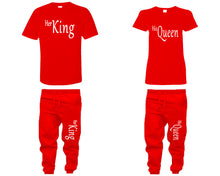 Load image into Gallery viewer, Her King and His Queen shirts and jogger pants, matching top and bottom set, Red t shirts, men joggers, shirt and jogger pants women. Matching couple joggers

