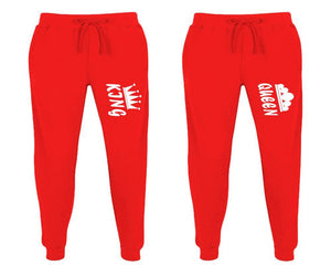 King and Queen matching jogger pants, Red sweatpants for mens, jogger set womens. Matching couple joggers.