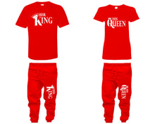 Charger l&#39;image dans la galerie, Her King and His Queen shirts and jogger pants, matching top and bottom set, Red t shirts, men joggers, shirt and jogger pants women. Matching couple joggers
