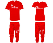 Cargar imagen en el visor de la galería, Prince Princess shirts, matching top and bottom set, Red t shirts, men joggers, shirt and jogger pants women. Matching couple joggers
