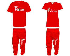 Prince Princess shirts, matching top and bottom set, Red t shirts, men joggers, shirt and jogger pants women. Matching couple joggers