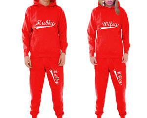 Hubby and Wifey matching top and bottom set, Red pullover hoodie and sweatpants sets for mens, pullover hoodie and jogger set womens. Matching couple joggers.