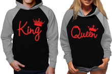 將圖片載入圖庫檢視器 King and Queen raglan hoodies, Matching couple hoodies, Red King Queen design on man and woman hoodies

