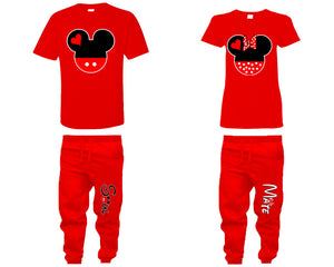 Mickey Minnie shirts, matching top and bottom set, Red t shirts, men joggers, shirt and jogger pants women. Matching couple joggers