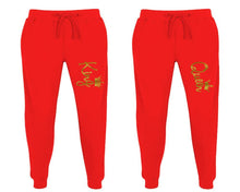 Cargar imagen en el visor de la galería, King and Queen matching jogger pants, Red sweatpants for mens, jogger set womens. Matching couple joggers.
