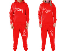 Load image into Gallery viewer, Her King and His Queen matching top and bottom set, Red pullover hoodie and sweatpants sets for mens, pullover hoodie and jogger set womens. Matching couple joggers.
