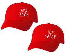 Load image into Gallery viewer, Her Jack and His Sally matching caps for couples, Red baseball caps.
