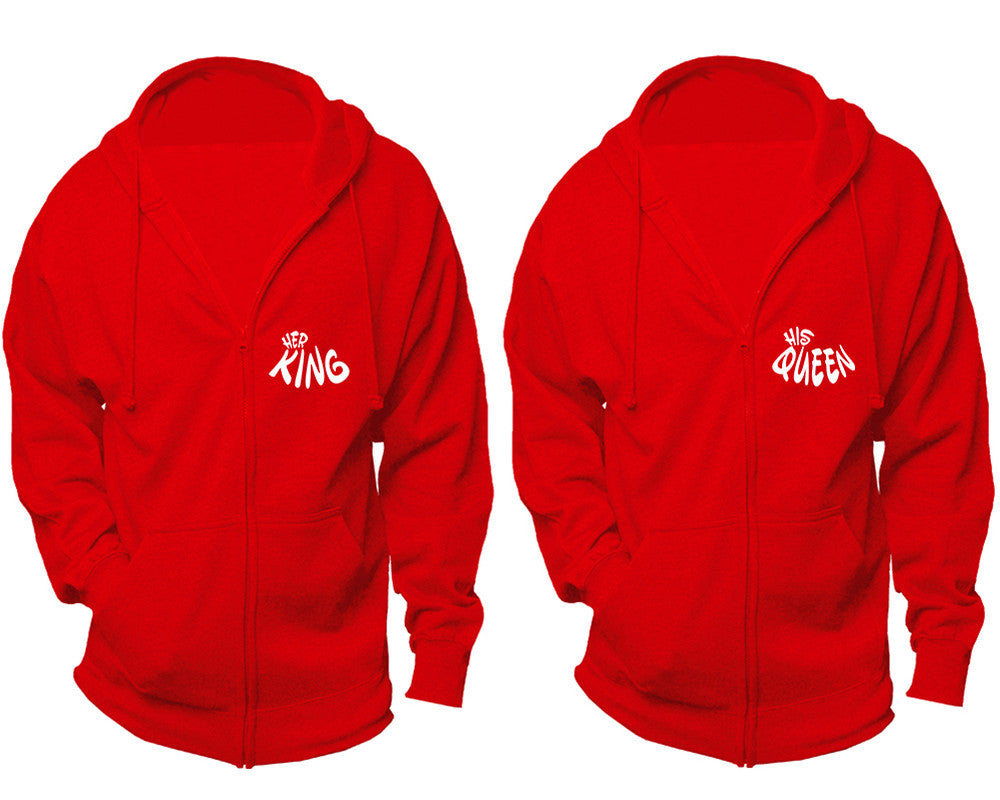 Her King and His Queen zipper hoodies, Matching couple hoodies, Red zip up hoodie for man, Red zip up hoodie womens