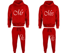 Load image into Gallery viewer, Mr and Mrs matching top and bottom set, Red pullover hoodie and sweatpants sets for mens, pullover hoodie and jogger set womens. Matching couple joggers.

