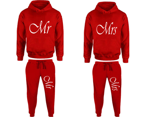 Mr and Mrs matching top and bottom set, Red pullover hoodie and sweatpants sets for mens, pullover hoodie and jogger set womens. Matching couple joggers.