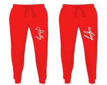 Load image into Gallery viewer, Hubby and Wifey matching jogger pants, Red sweatpants for mens, jogger set womens. Matching couple joggers.
