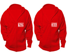 Load image into Gallery viewer, King and Queen zipper hoodies, Matching couple hoodies, Red zip up hoodie for man, Red zip up hoodie womens
