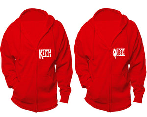 King and Queen zipper hoodies, Matching couple hoodies, Red zip up hoodie for man, Red zip up hoodie womens