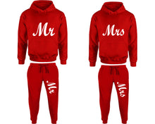 Charger l&#39;image dans la galerie, Mr and Mrs matching top and bottom set, Red pullover hoodie and sweatpants sets for mens, pullover hoodie and jogger set womens. Matching couple joggers.
