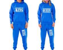 Load image into Gallery viewer, King and Queen matching top and bottom set, Royal Blue pullover hoodie and sweatpants sets for mens, pullover hoodie and jogger set womens. Matching couple joggers.
