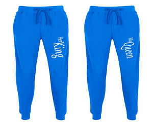 Her King and His Queen matching jogger pants, Royal Blue sweatpants for mens, jogger set womens. Matching couple joggers.